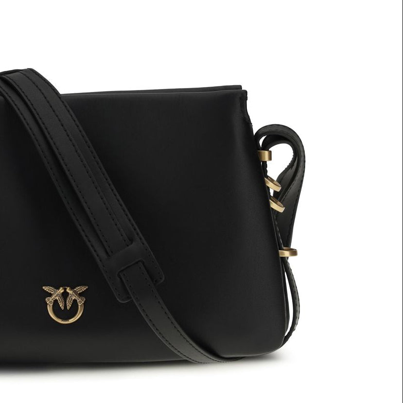 Borsa a spalla in pelle di vitello nero scuro