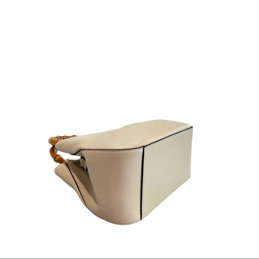 Borsa a mano Beige con manico in Bambù naturale