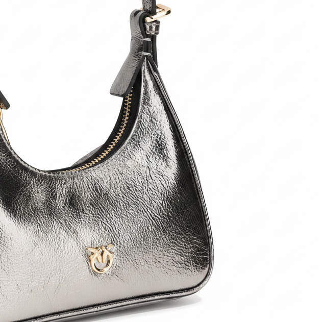 Borsa a tracolla in pelle diagnello argentato
