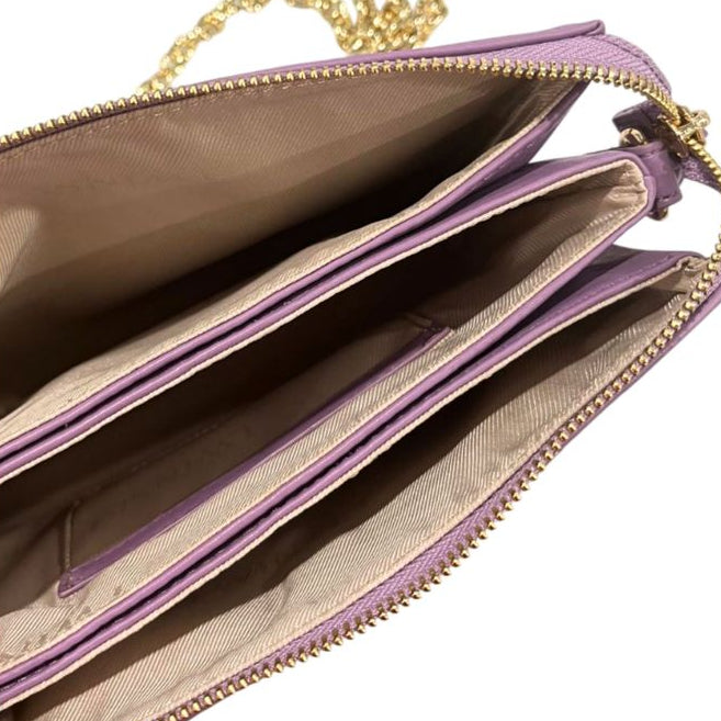 Borsa a tracolla viola malva con trapuntatura geometrica