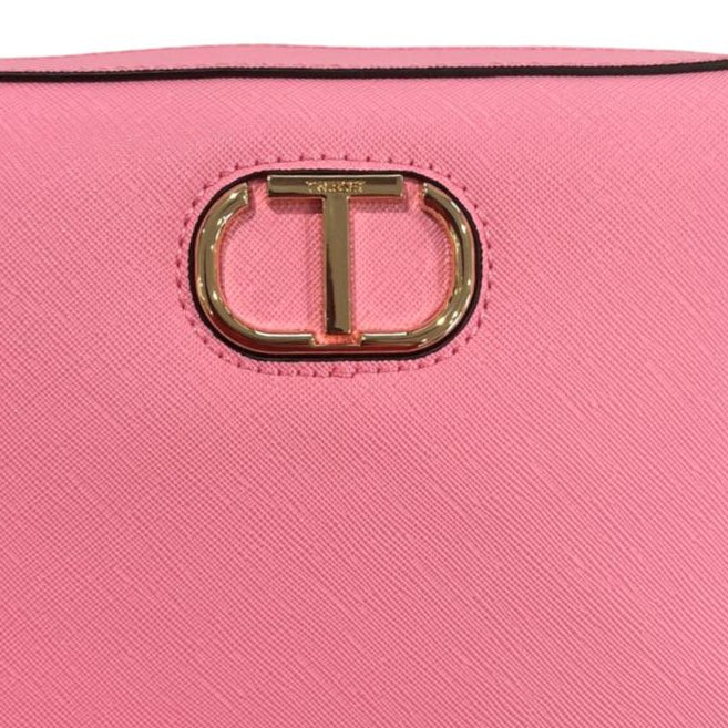 Borsa a tracolla rosa con dettagli dorati