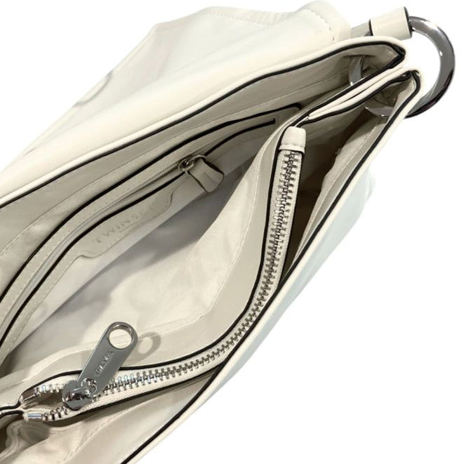 Borsa a spalla color avorio con dettagli argento