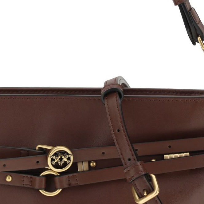 Borsa a spalla in pelle di vitello color cioccolato fondente