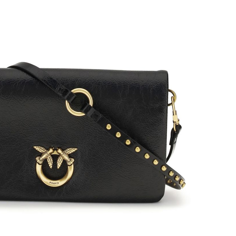 Black calf leather mini shoulder bag
