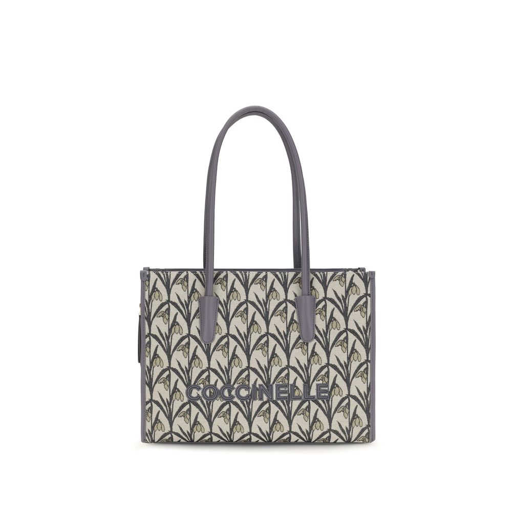 Borsa tote in tessuto grigio/beige