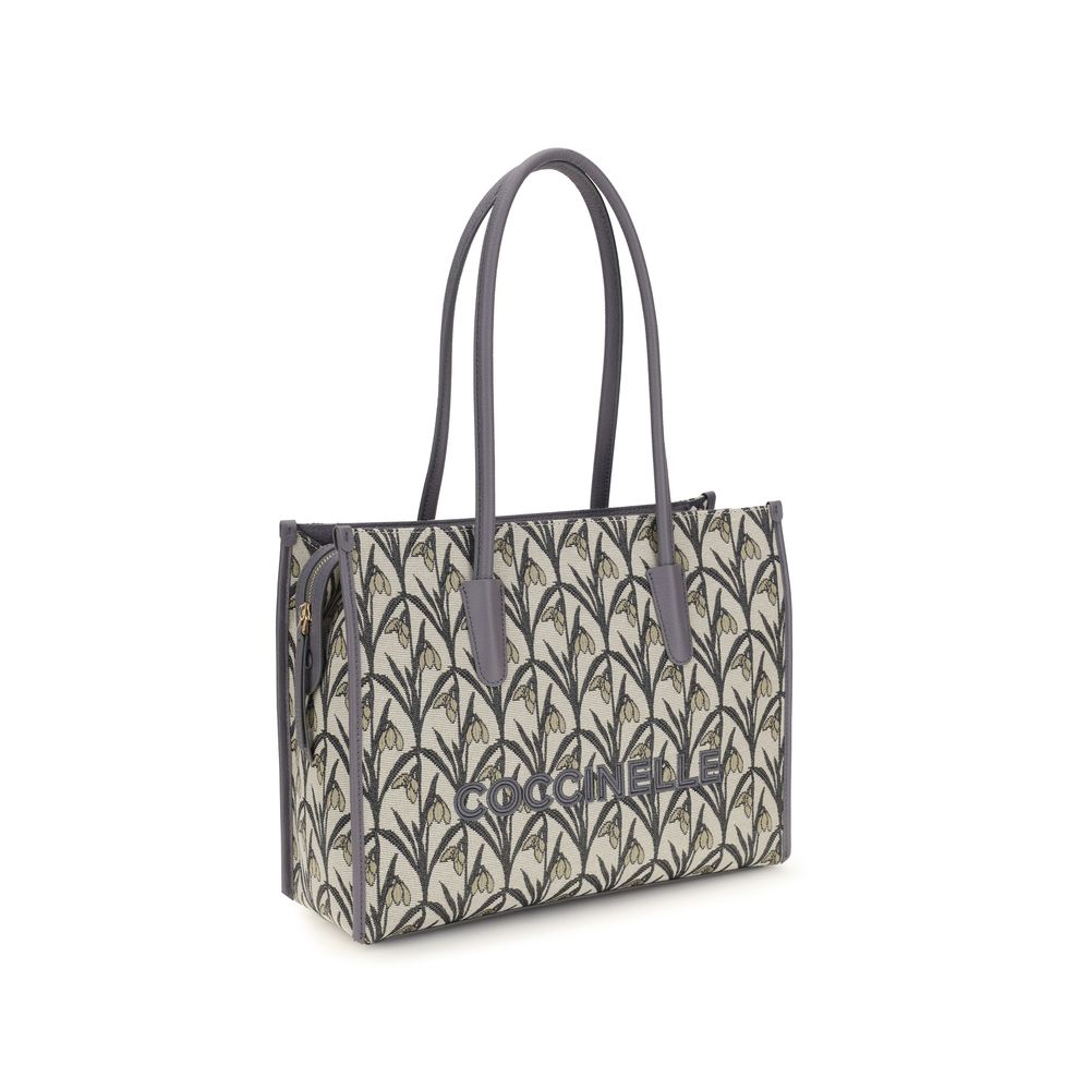 Borsa tote in tessuto grigio/beige