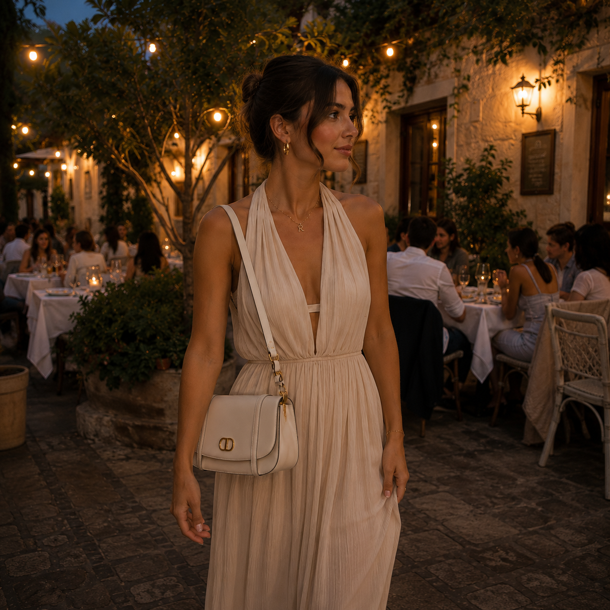 Borsa a tracolla color avorio con dettagli dorati