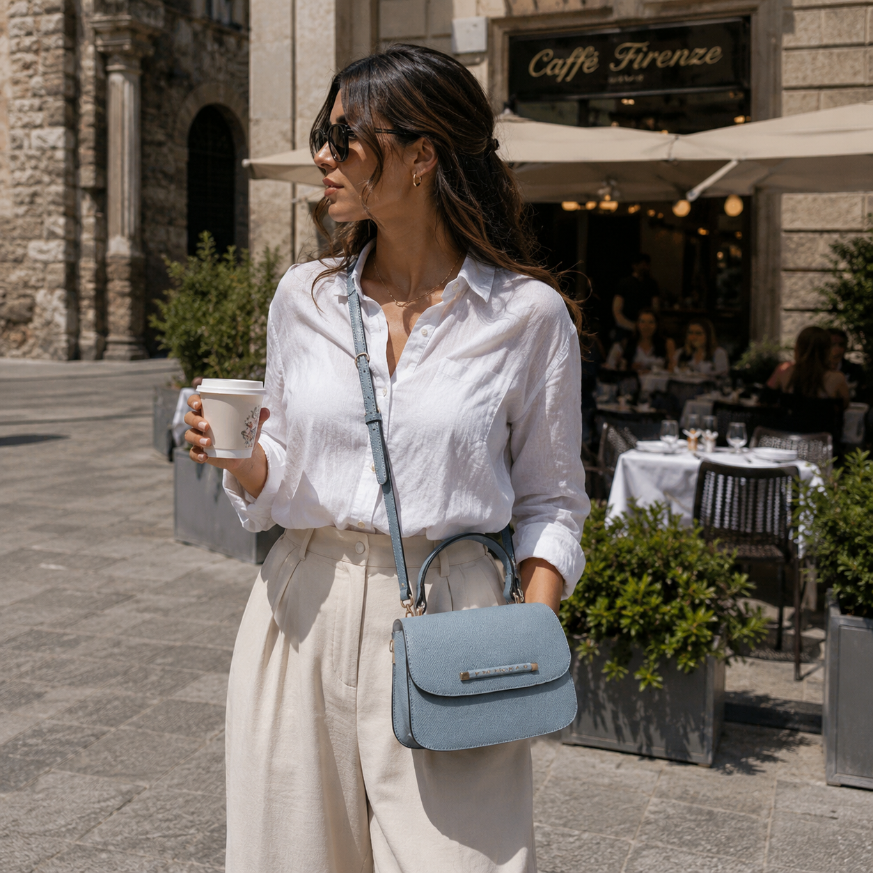 Borsa a tracolla color azzurro polvere