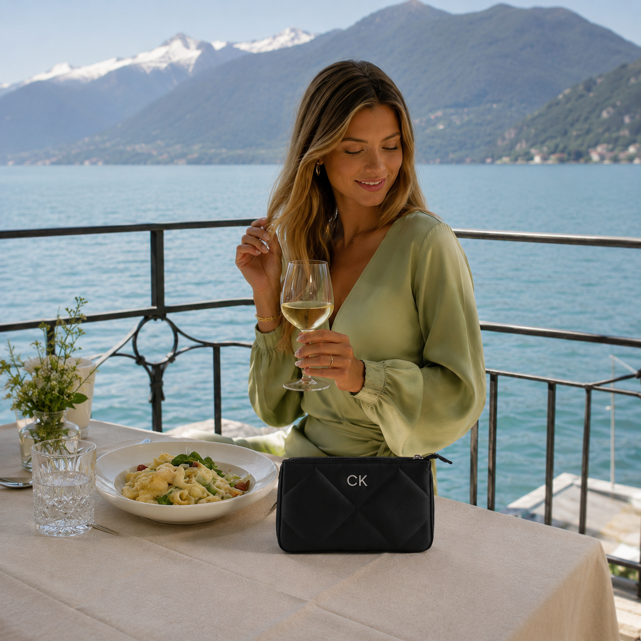 Borsa a Tracolla Nera con Motivo Trapuntato Geometrico