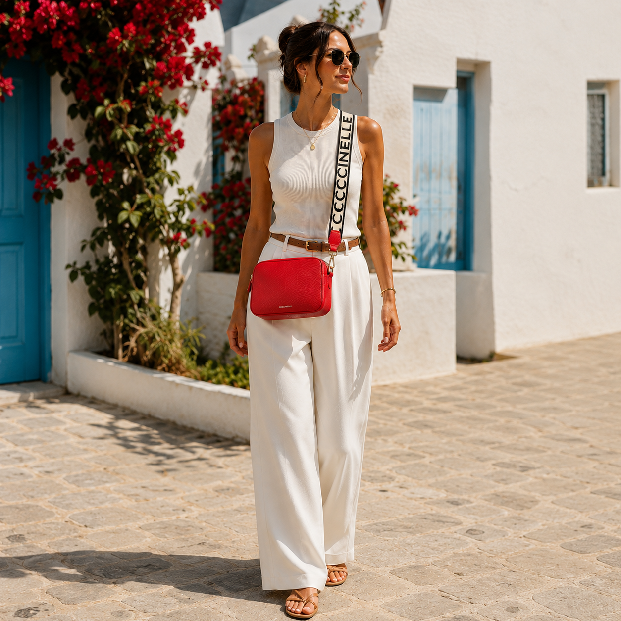 Borsa a tracolla in pelle rosso scarlatto