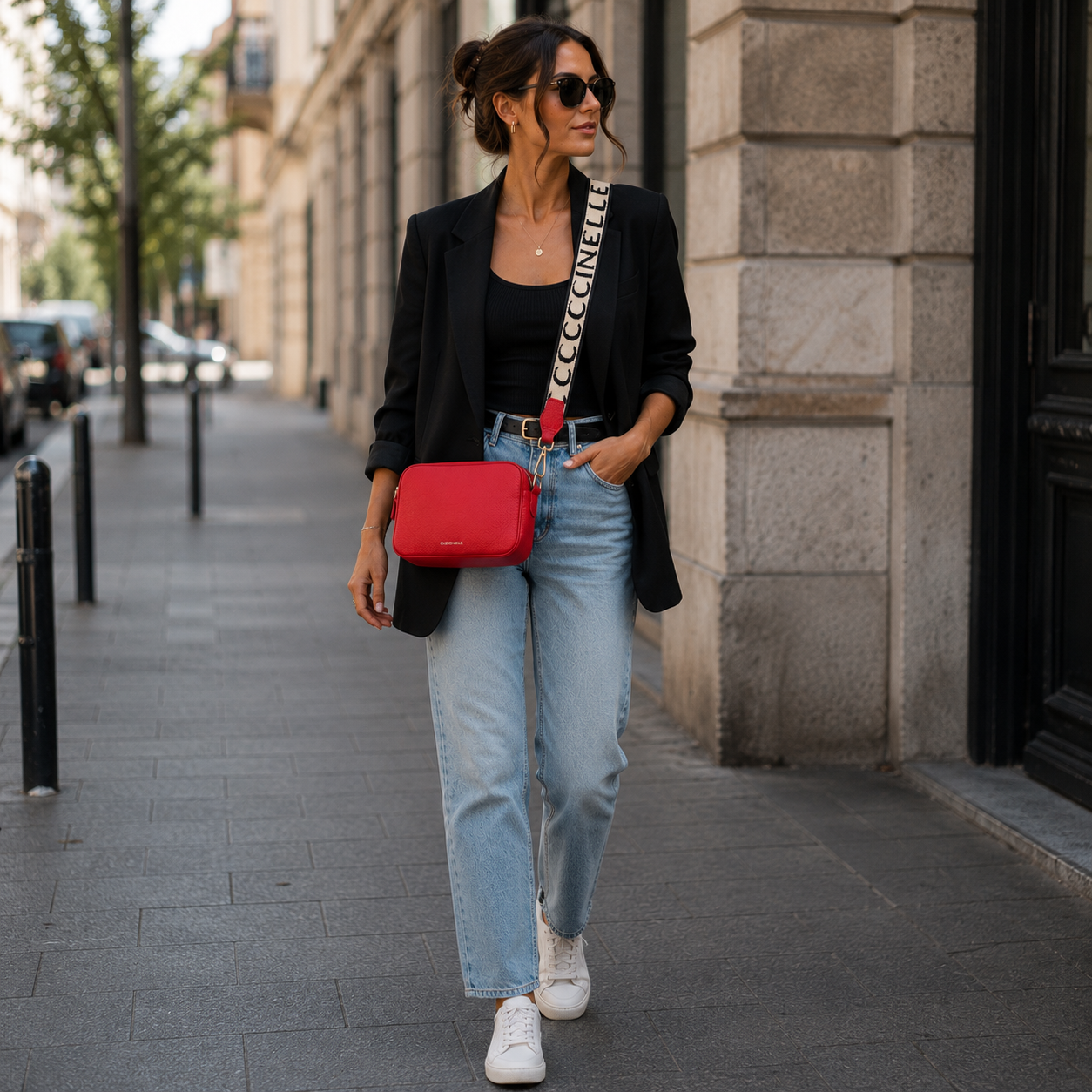 Borsa a tracolla in pelle rosso scarlatto