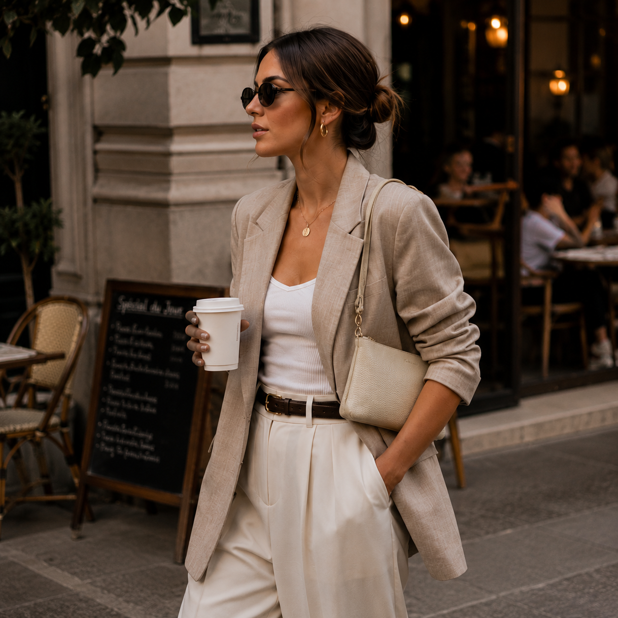 Borsa a spalla in pelle beige
