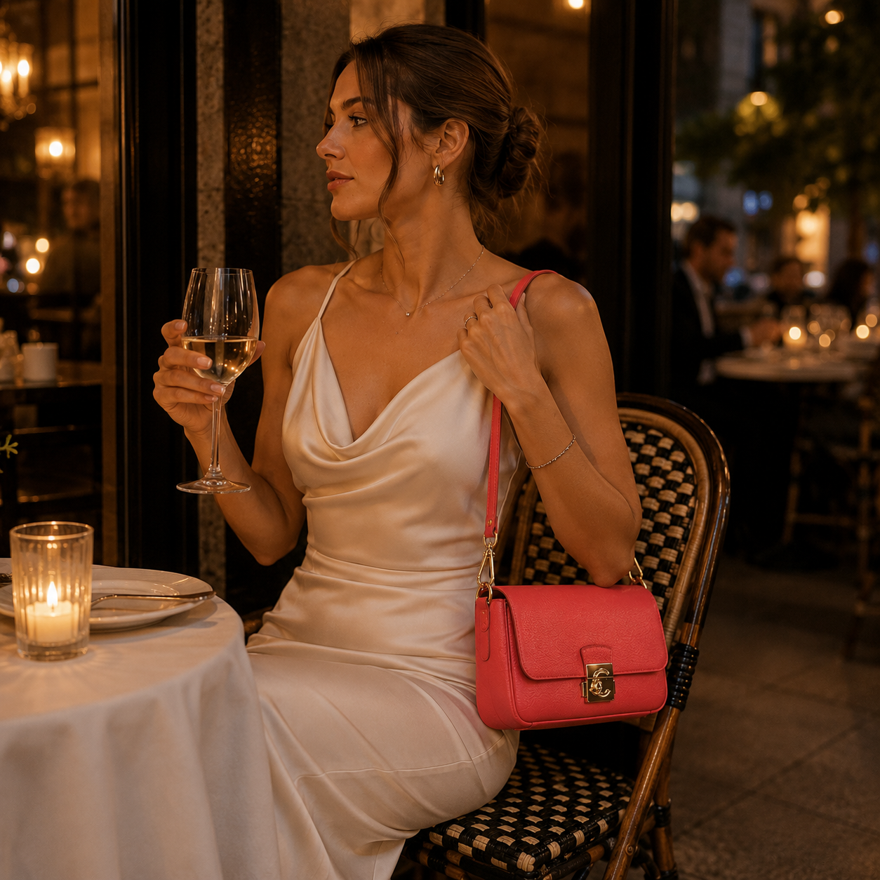 Borsa a spalla color rosso corallo