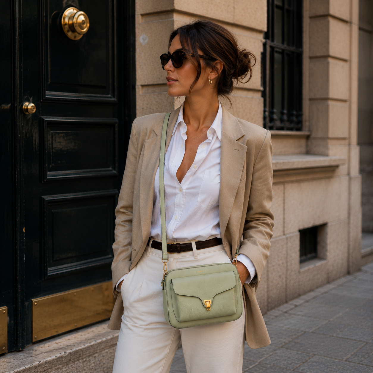 Sage Green Leather Crossbody Bag