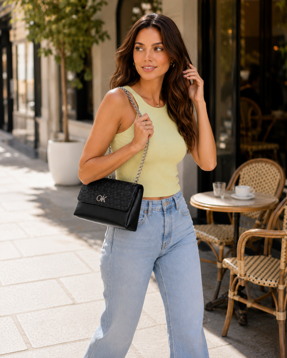 Black Monogram Embossed Shoulder and Crossbody Bag
