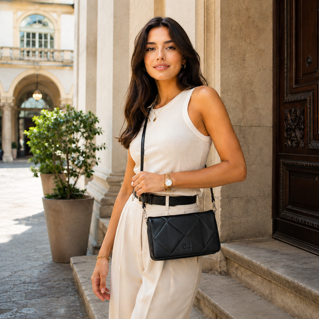 Black Contemporary Quilted Crossbody & Shoulder Bag