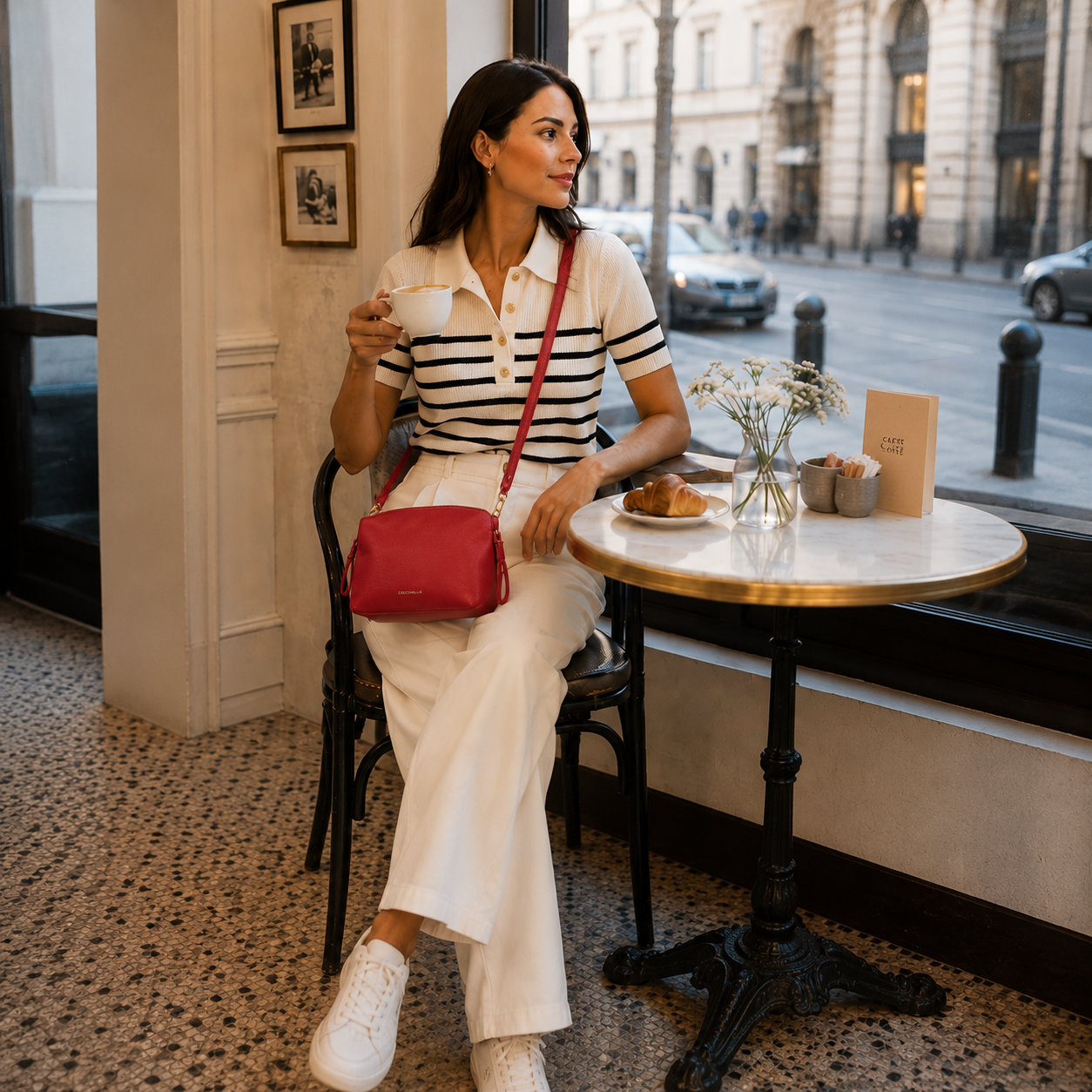Borsa a tracolla in pelle color rosso ciliegia