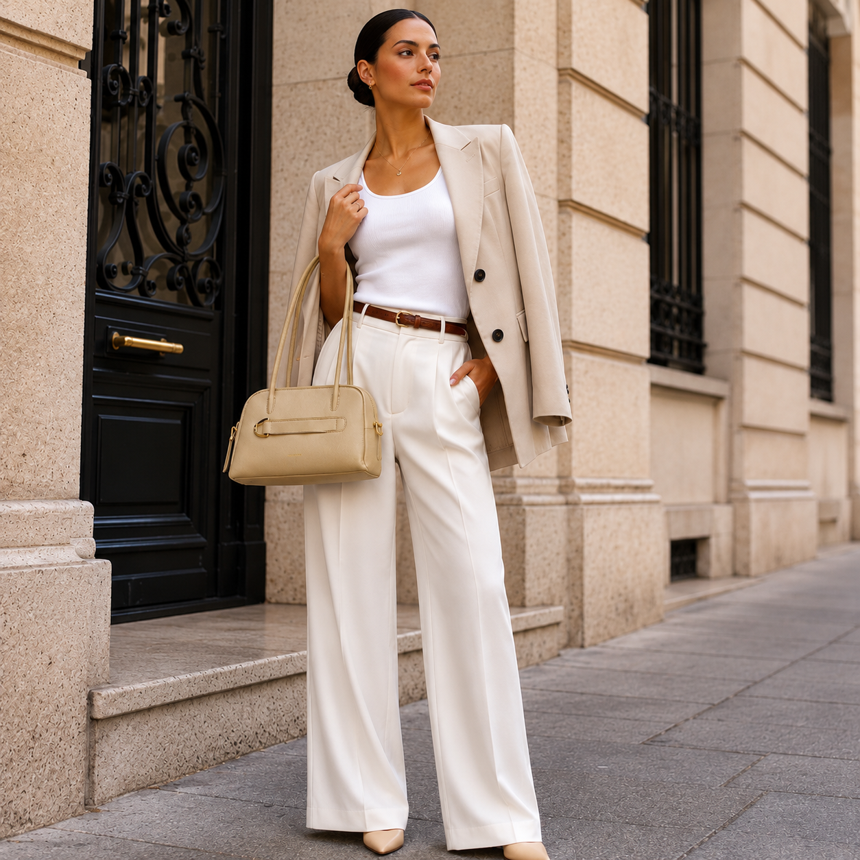 Sand Leather Shoulder Bag