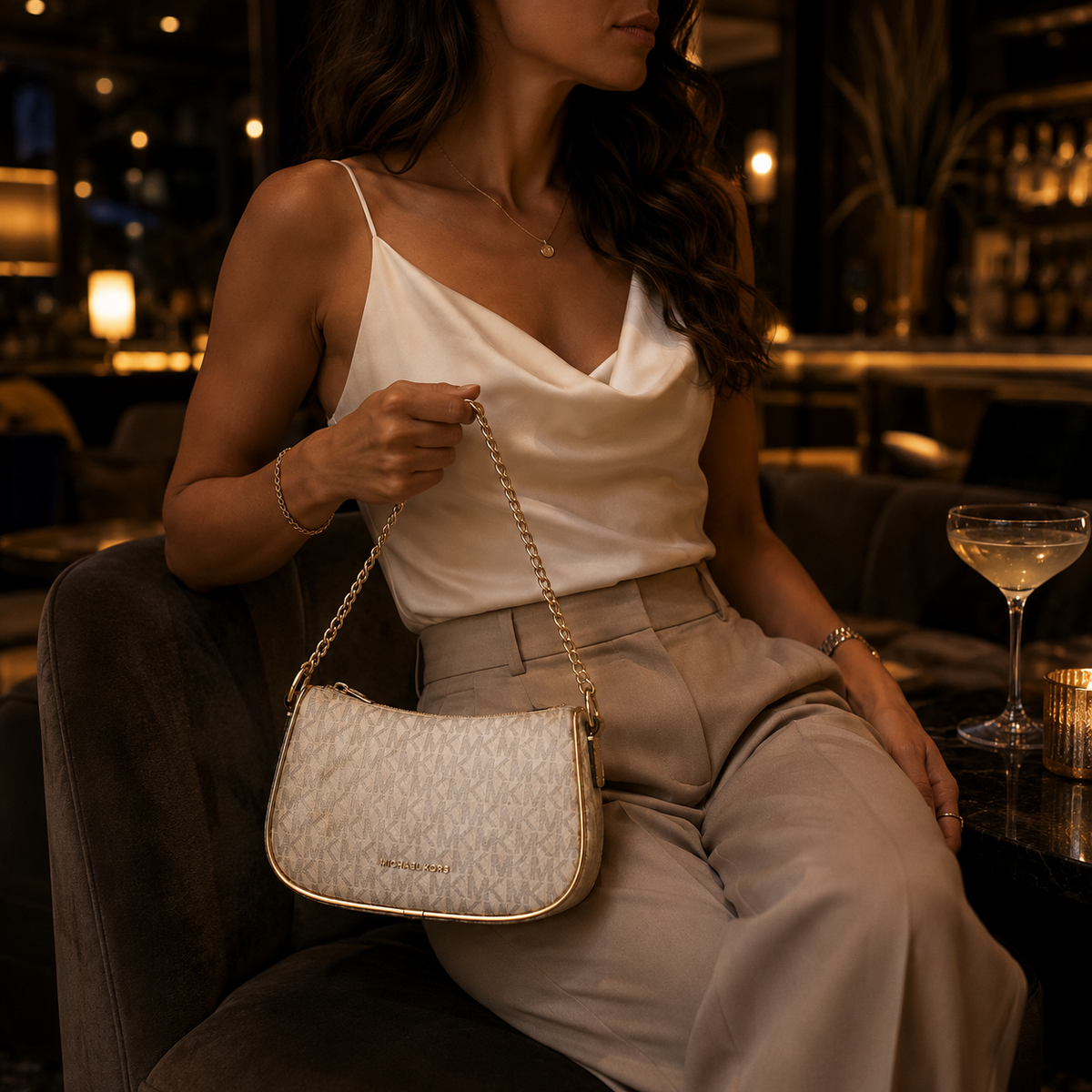 Monogrammed Fabric Shoulder bag - Pale gold