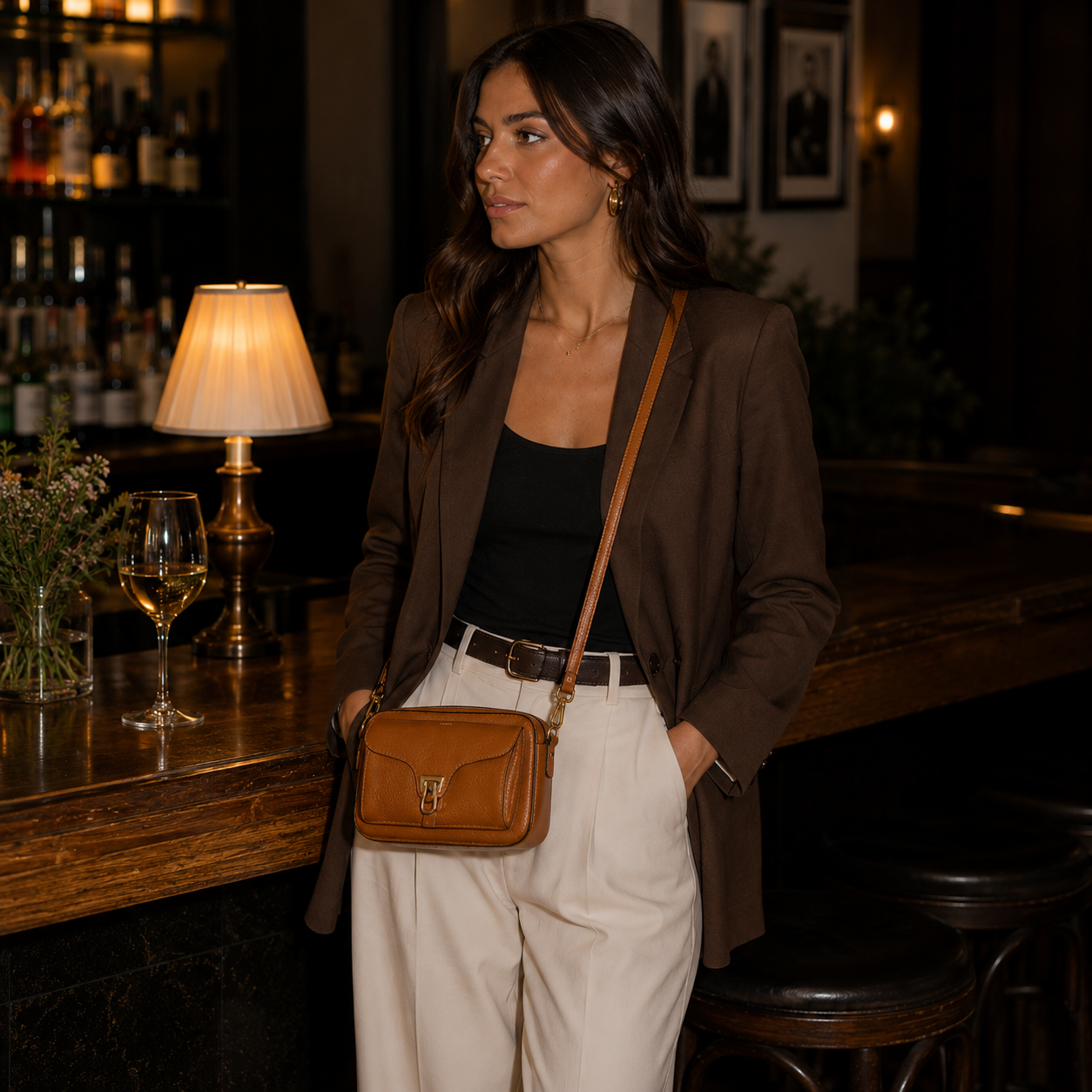 Cognac Brown Leather Crossbody Bag