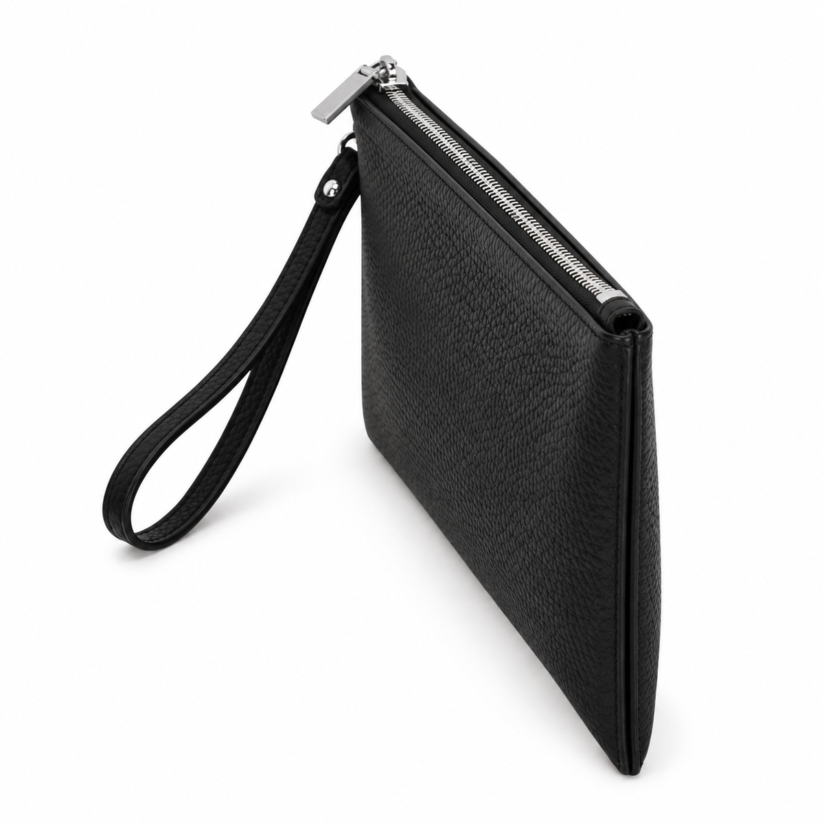 Black Leather Clutch Bag - Silver
