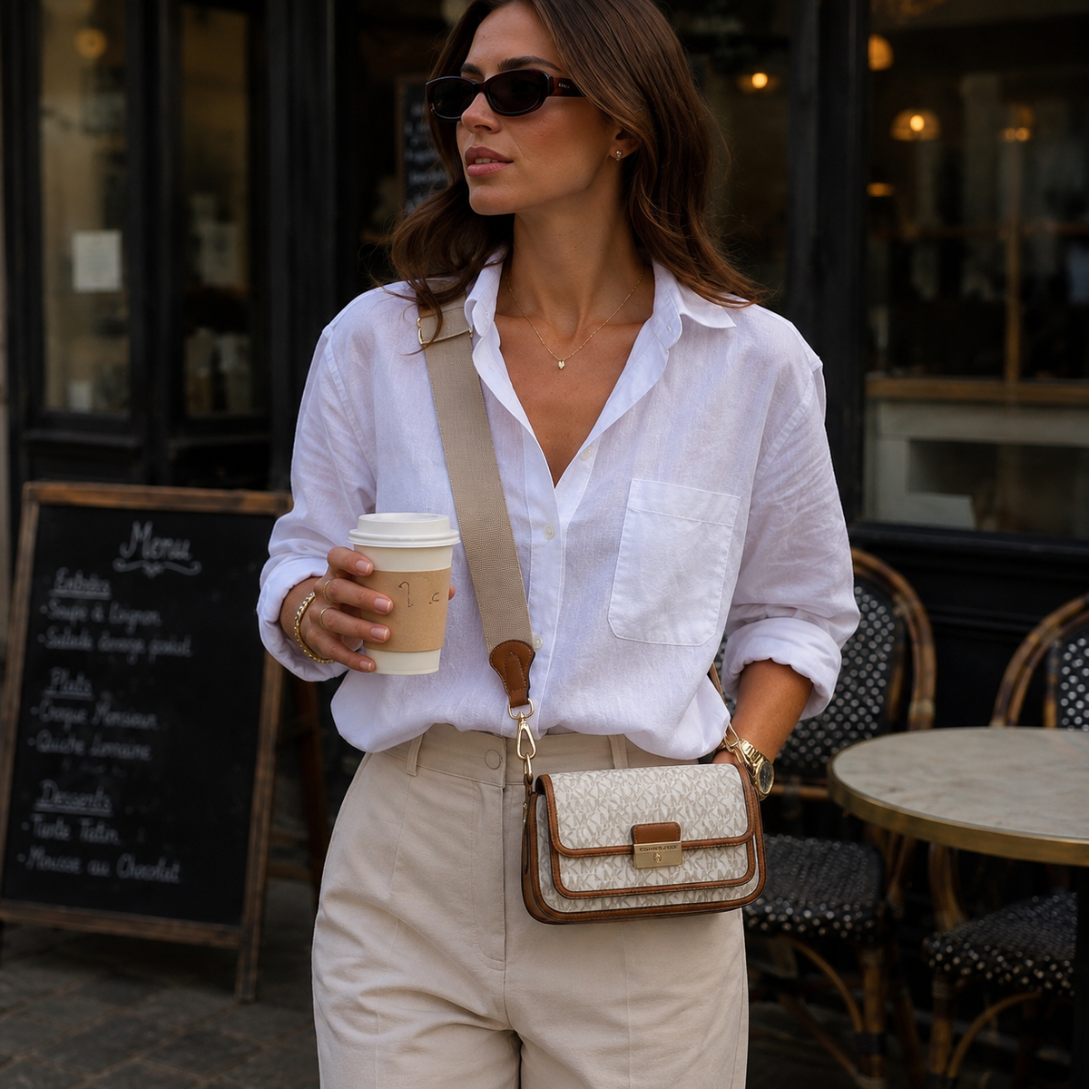 Monogram canvas crossbody bag - Vanilla