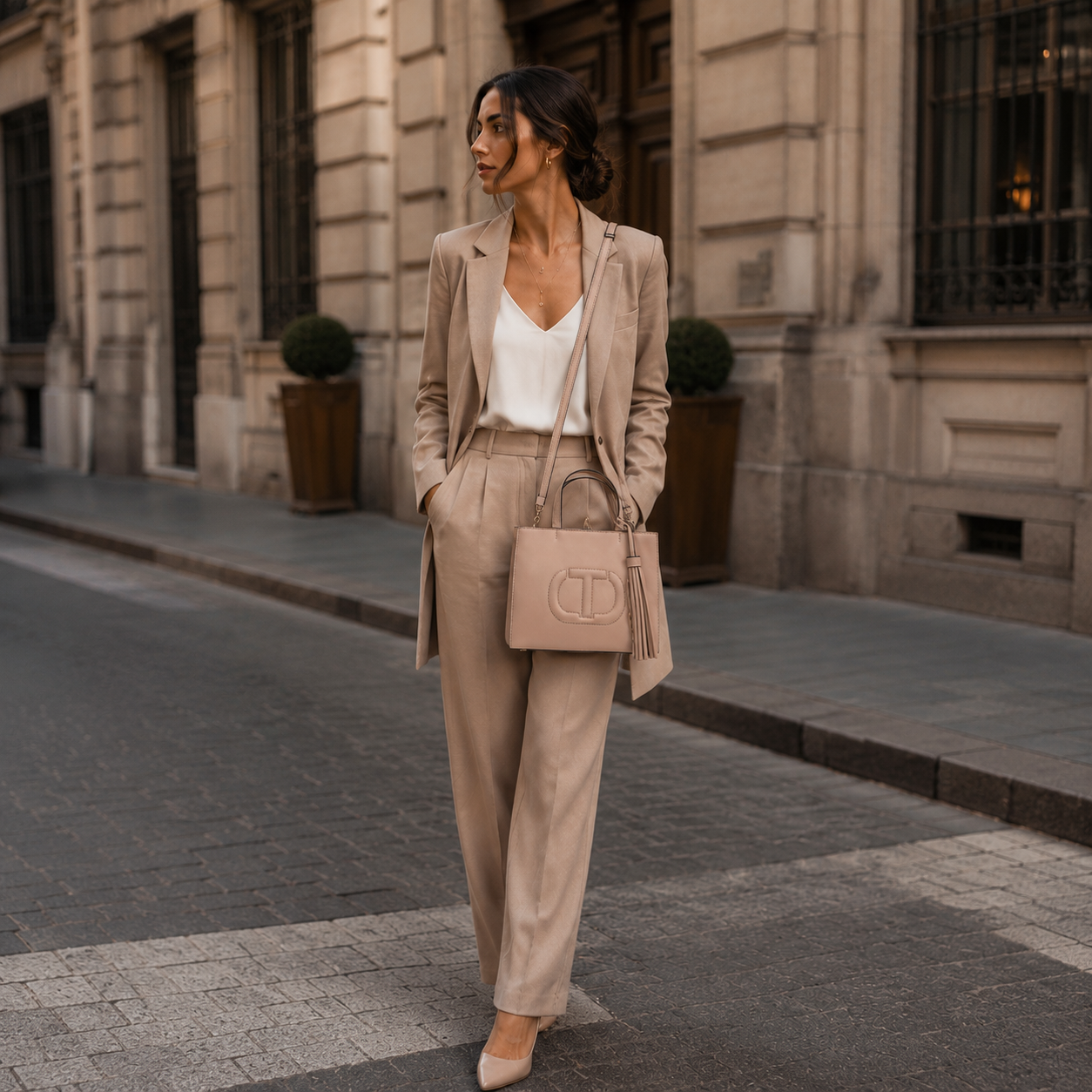 Borsa a mano rosa cipria con doppio manico