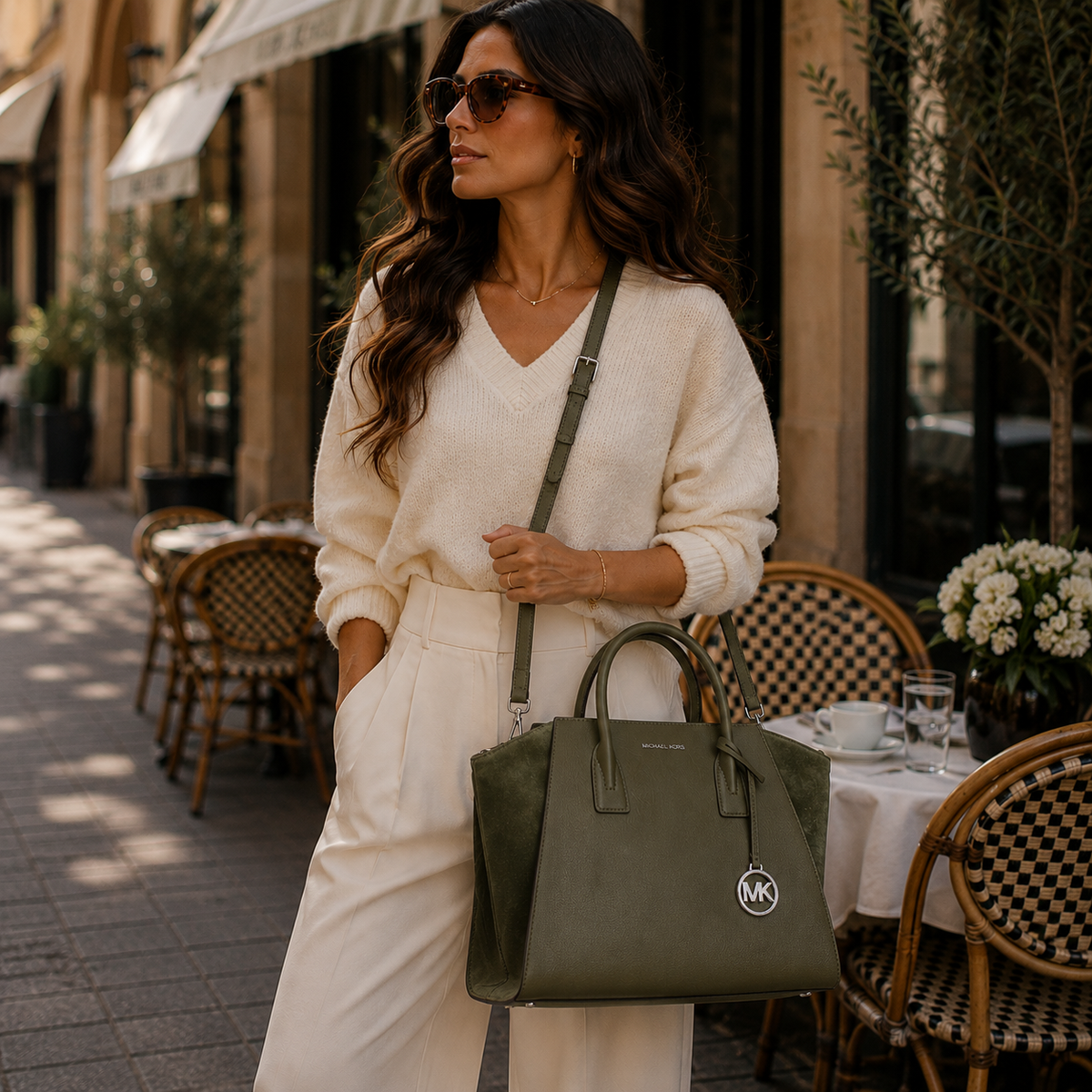 Leather Handbag - Olive green