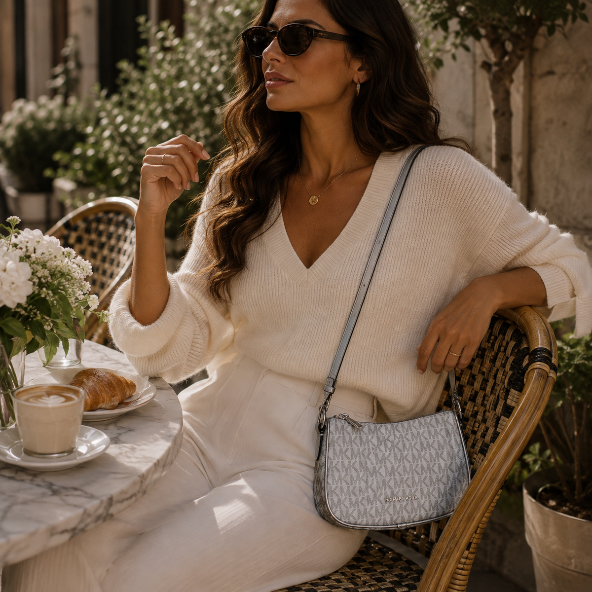 Borsa a spalla in tessuto monogrammato - Argento