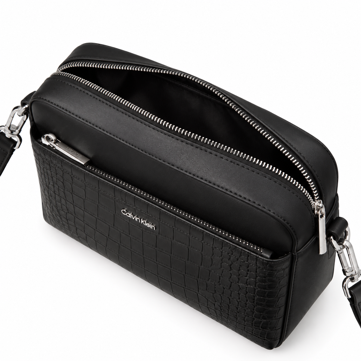 Croc-Effect Shoulder Bag - Black
