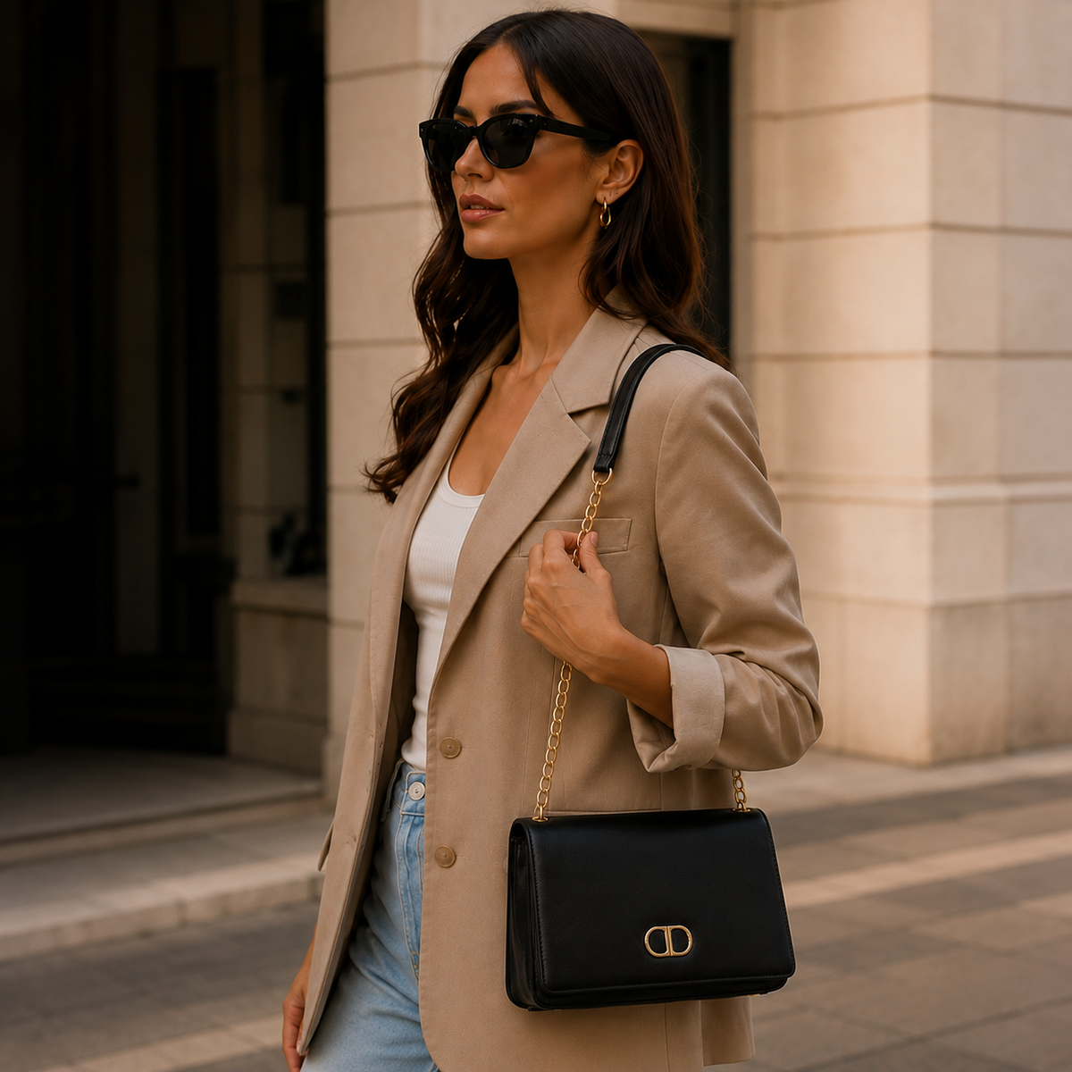 Glossy Shoulder Bag - Black