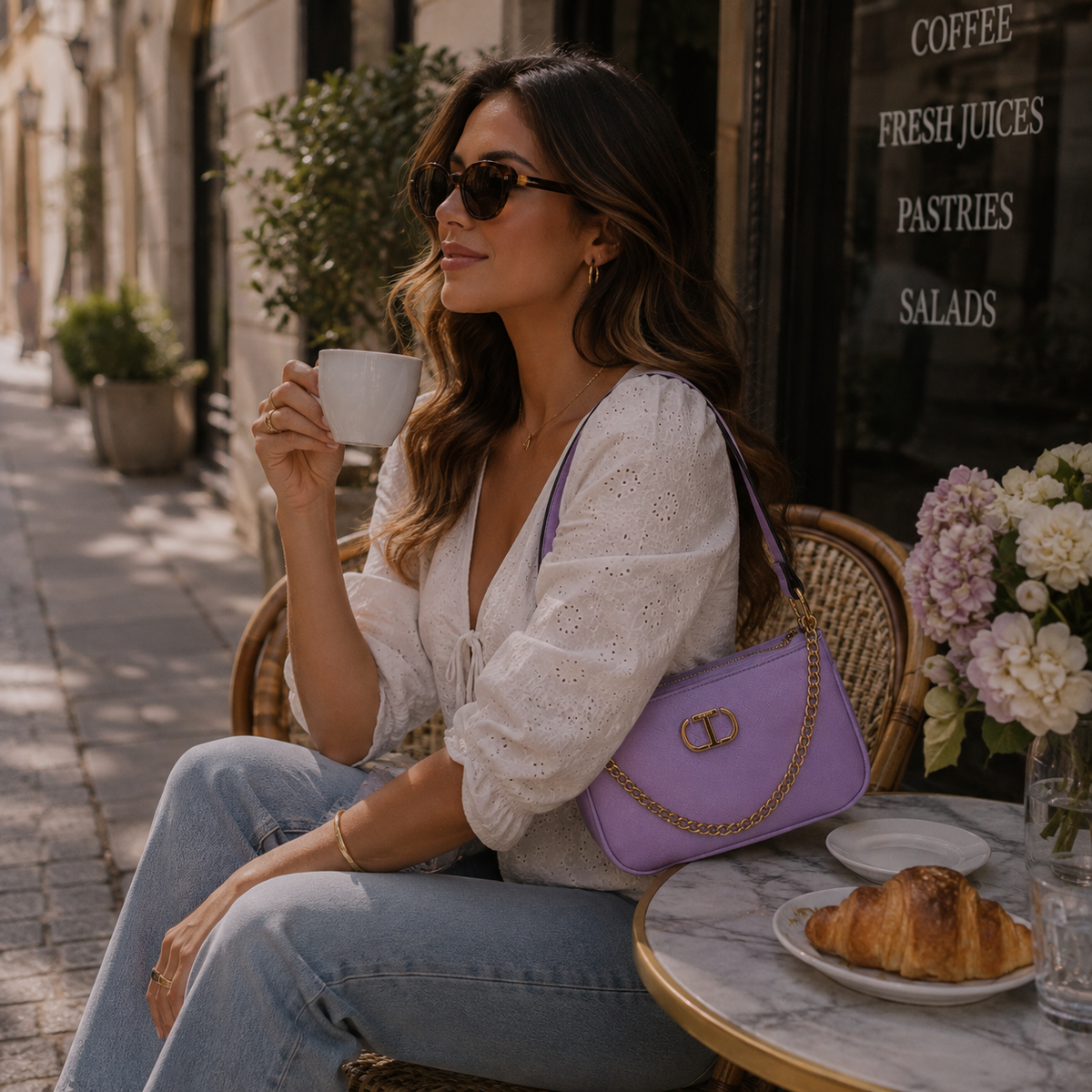Handbag with gold chain - Lilac