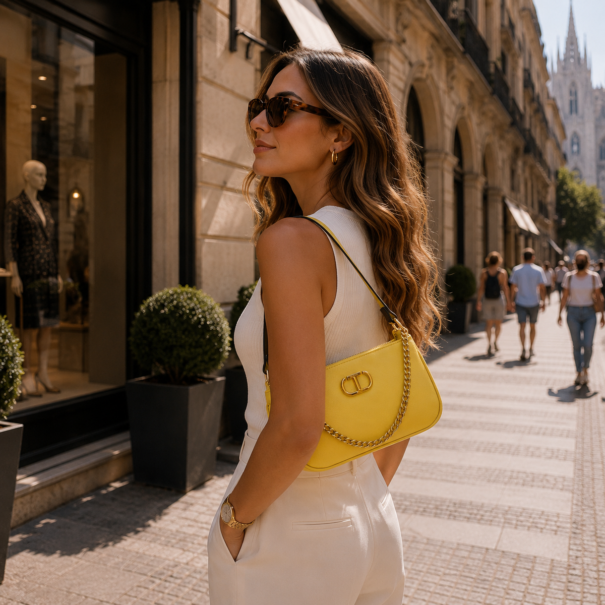 Handbag with gold chain - Yellow