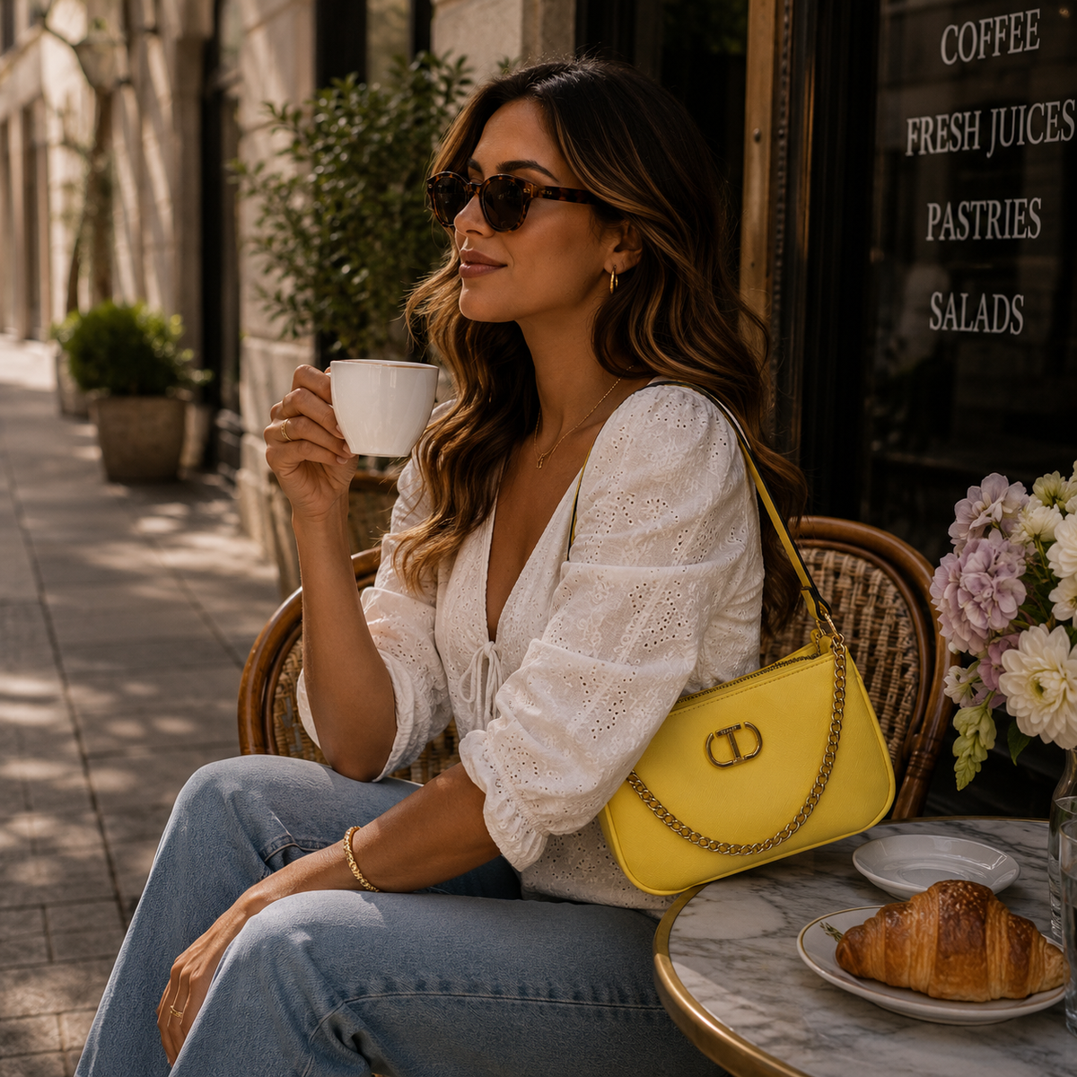 Handbag with gold chain - Yellow