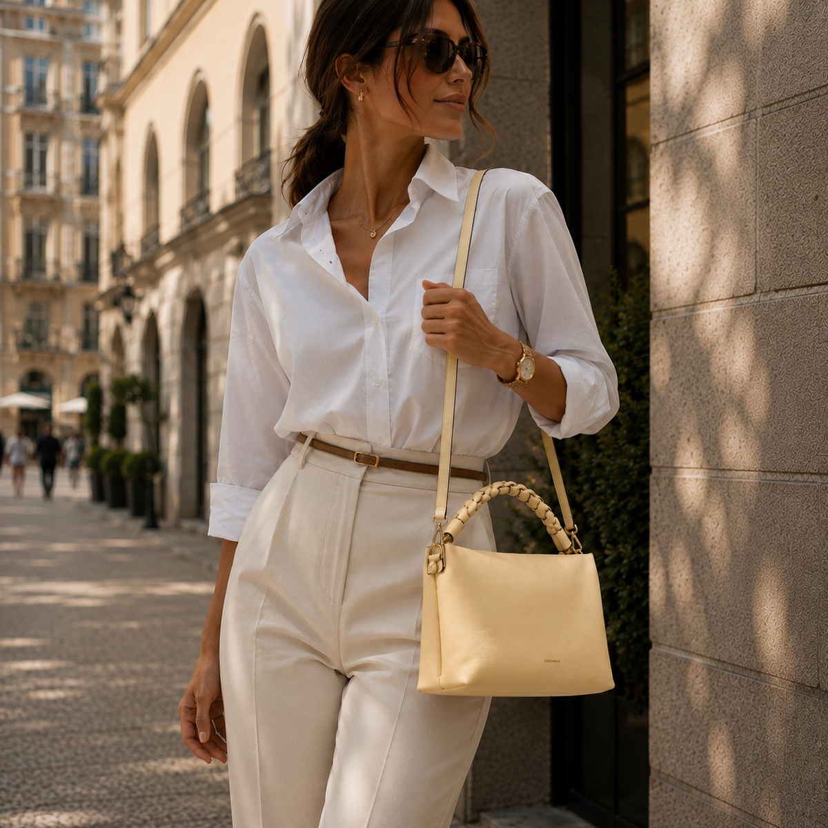 Leather Small Handbag - Cream