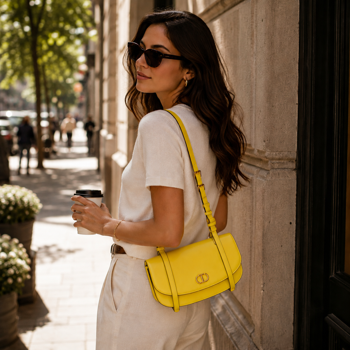 Rounded Flap Shoulder Bag - Yellow