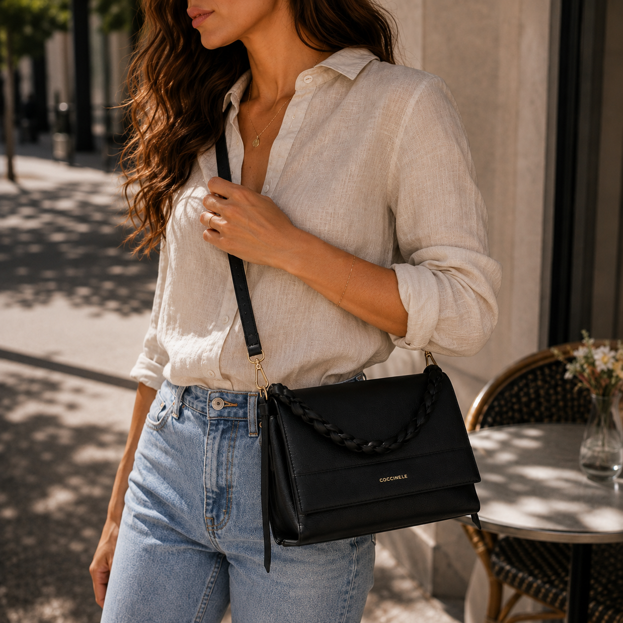 Black Calf Leather Shoulder Bag