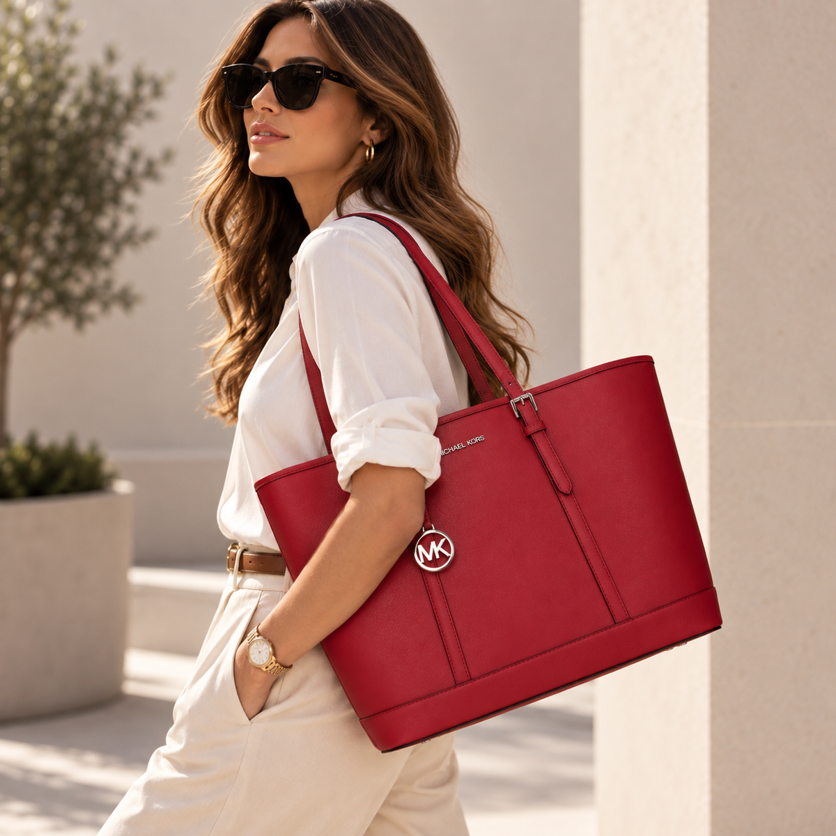 Leather Tote Bag - Red