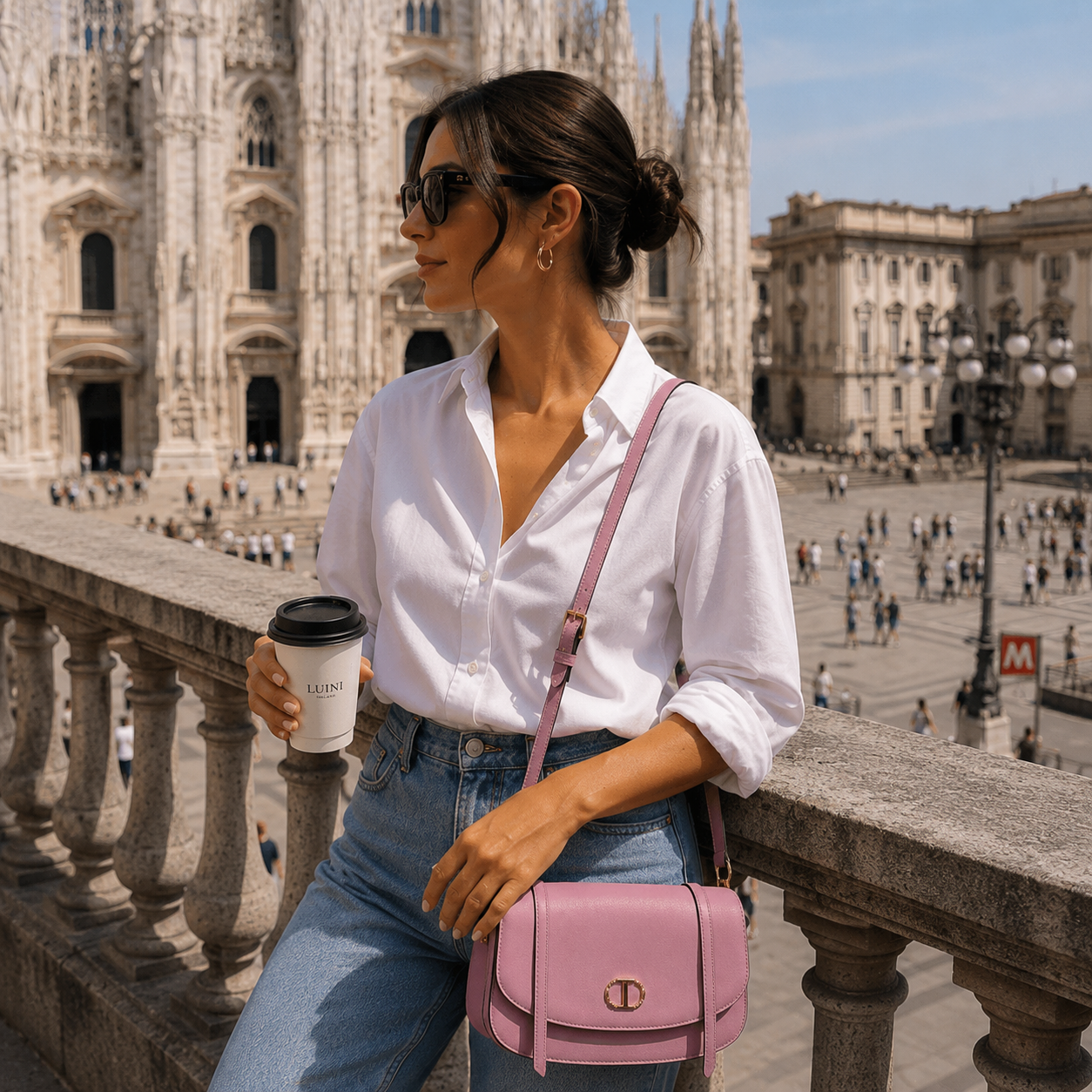 Pink Shoulder Bag with gold details