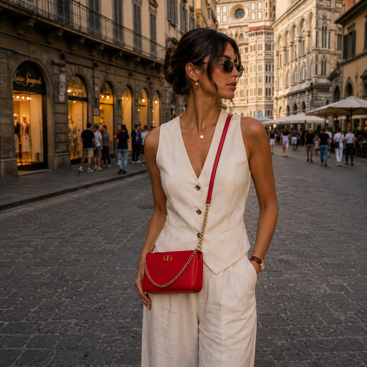 Borsa a tracolla rossa con dettagli dorati