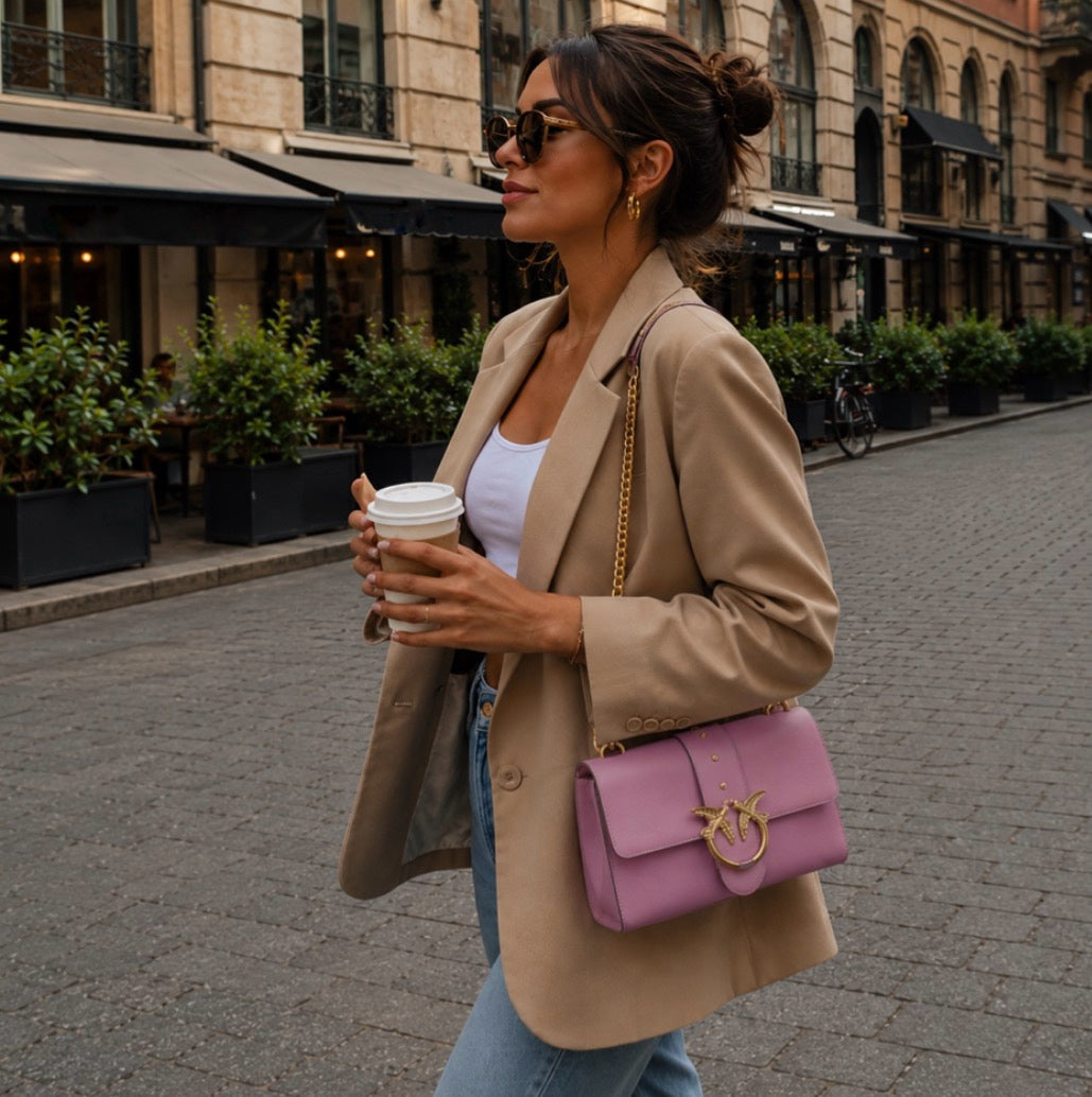 Mauve Smooth Calf Leather Shoulder Bag