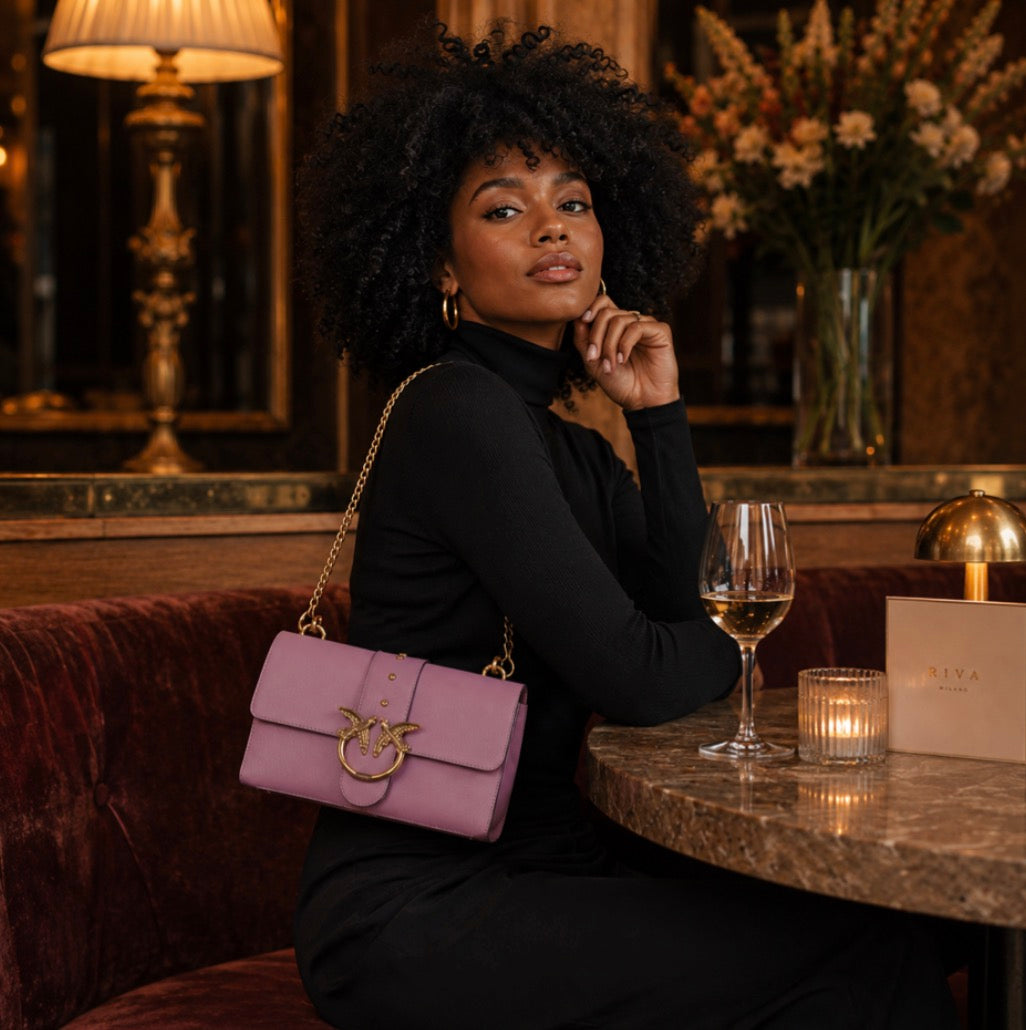 Mauve Smooth Calf Leather Shoulder Bag