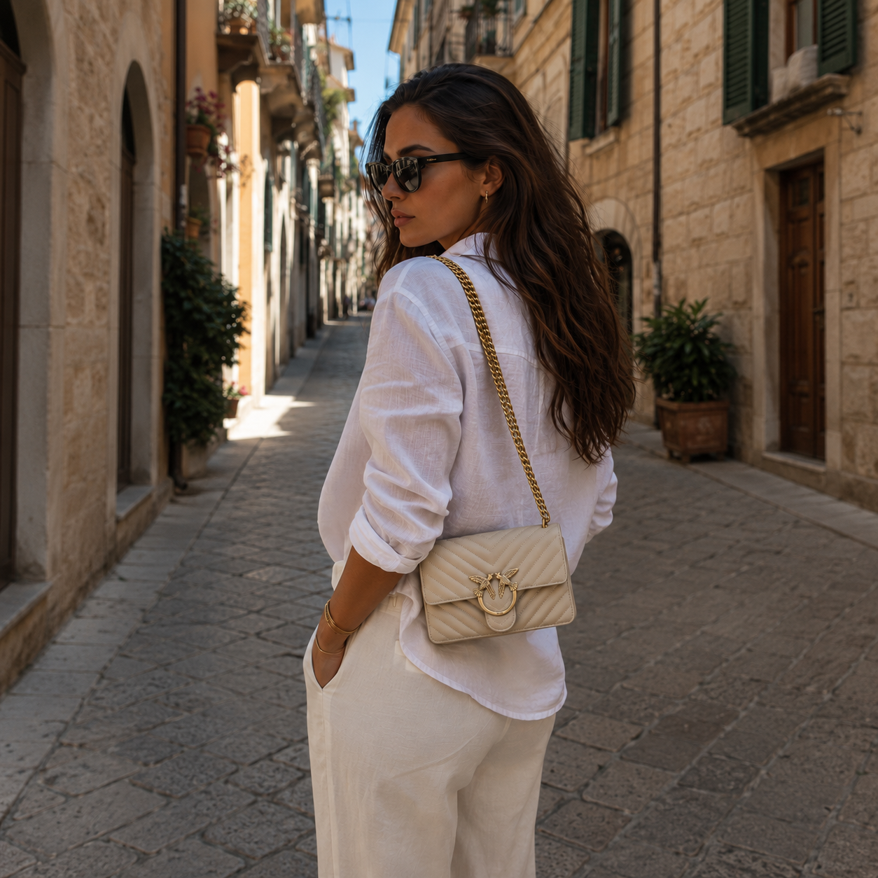 Borsa a tracolla in pelle di vitello color crema
