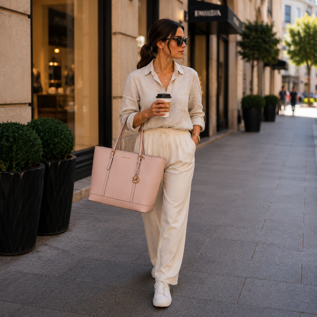 Borsa Tote e a Spalla in pelle Saffiano rosa