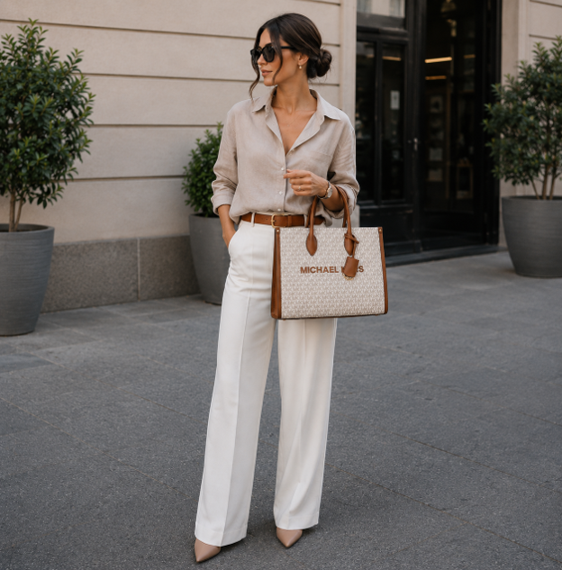 Borsa tote vaniglia in tessuto monogrammato