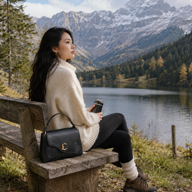 Borsa a mano in pelle nera
