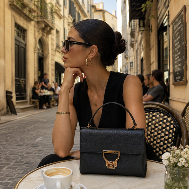 Borsa a mano in pelle nera