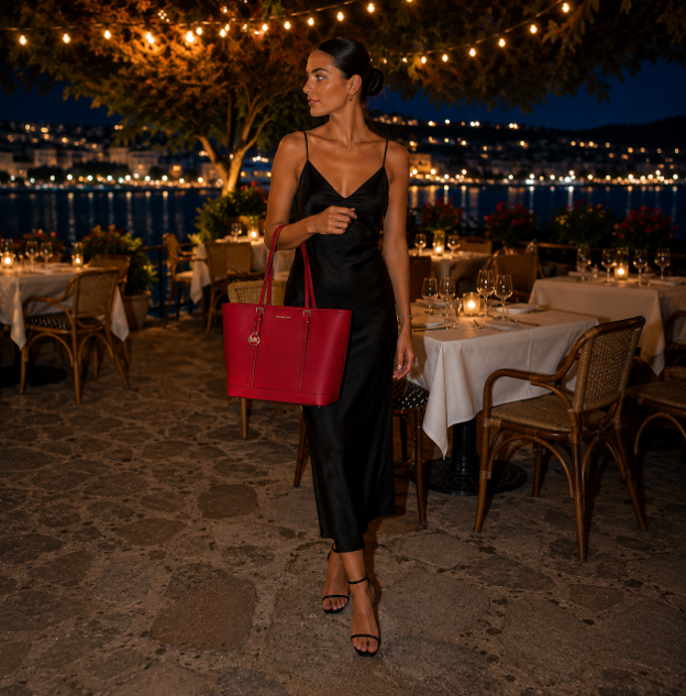Raspberry Red Leather Tote Bag