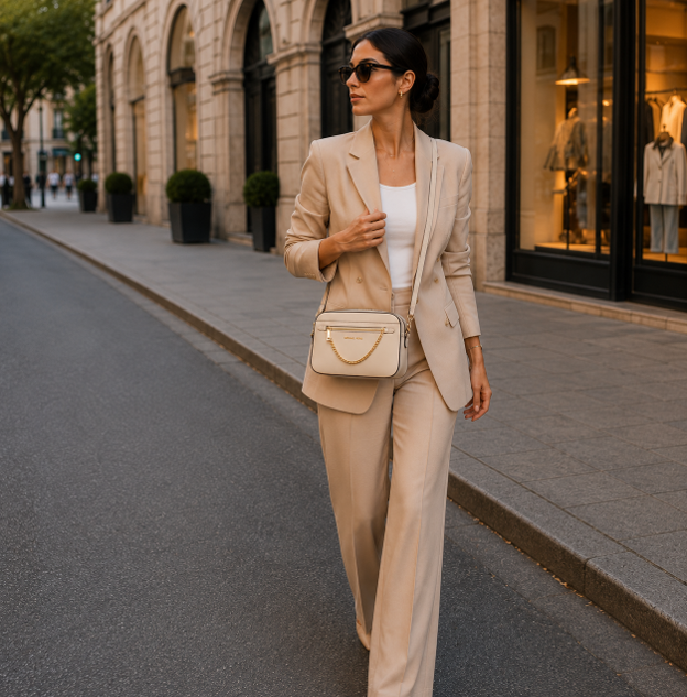 Cream Leather Crossbody Bag