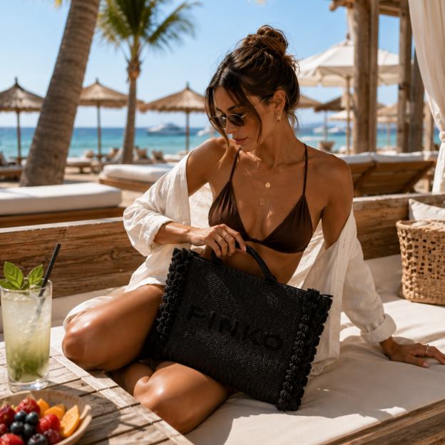 Borsa tote in rafia nera